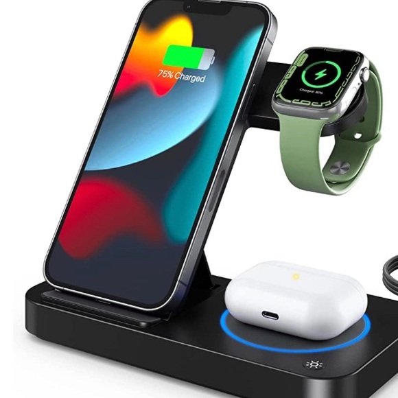 3 in 1 Wireless Charger Apple iPhone iWatch Apple AirPods Black - Picture 5 of 5